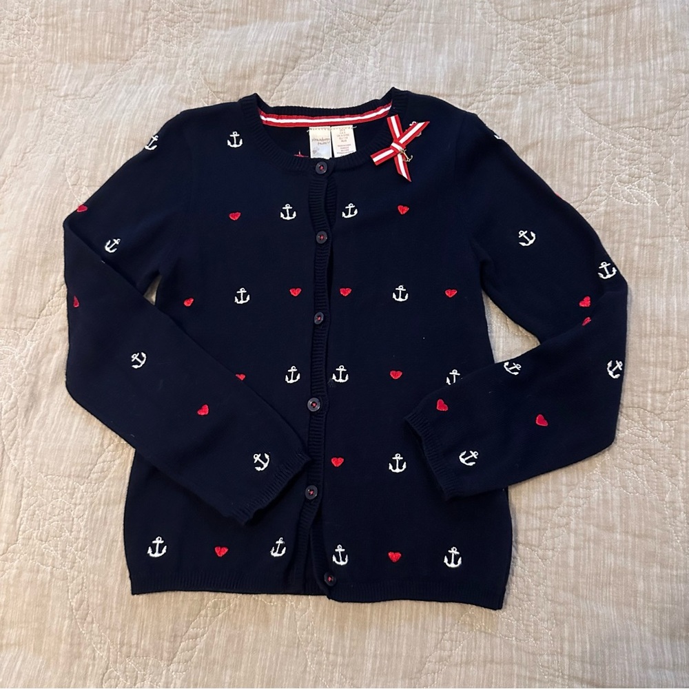Girls Nautical Navy Cardigan with Anchor and Heart Accents